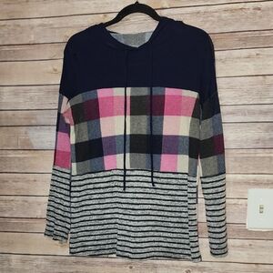 Yahada Plaid and Striped Hoodie